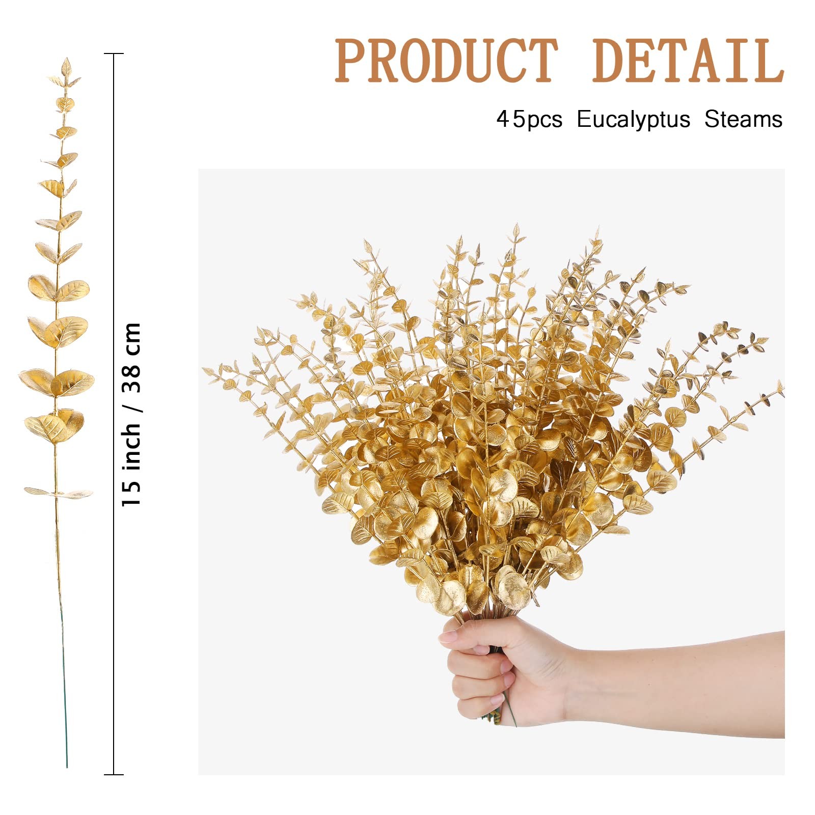 45 Pcs Gold Eucalyptus Stems Bulk 15 Inch Gold Fake Eucalyptus Branches Artif…