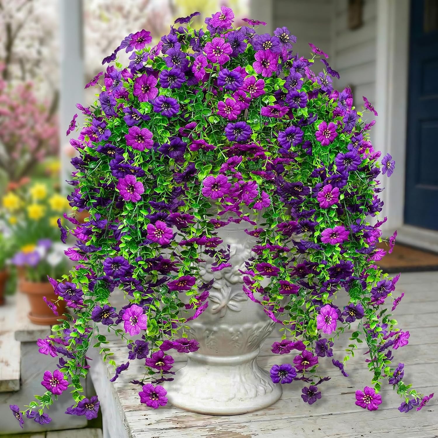 Artificial Flowers Hanging Garden Decoration 4Pcs Purple Violet