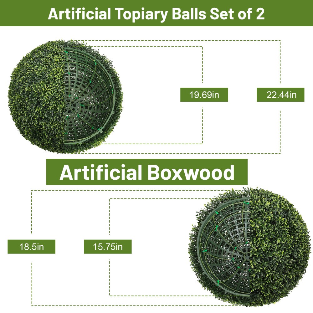 18.5″ Artificial Boxwood Topiary Balls for Garden Porch Patio Decor, 2-Pack Set