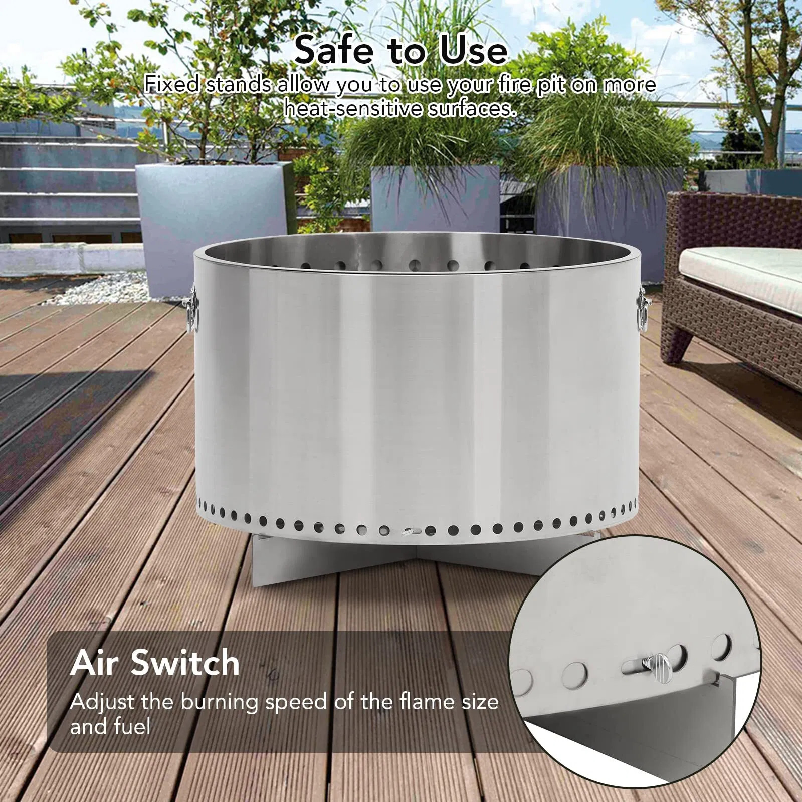 US GARVEE 20.5 Inch Smokeless Fire Pit With Air Switch And Handle Wood Burning P
