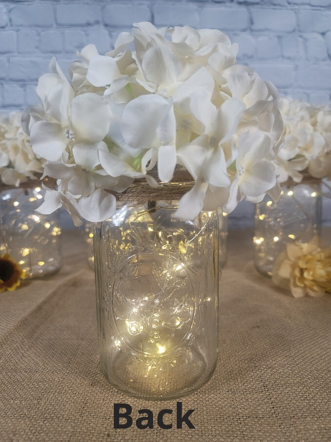 Lighted Mason Jar Centerpiece Set with Jute Bow and Floral Stems