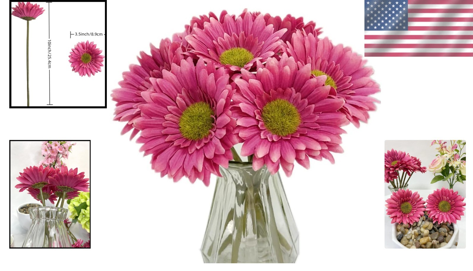 Charming 10PCS Artificial Gerbera Daisy Flowers in Hot Pink for All Occasions