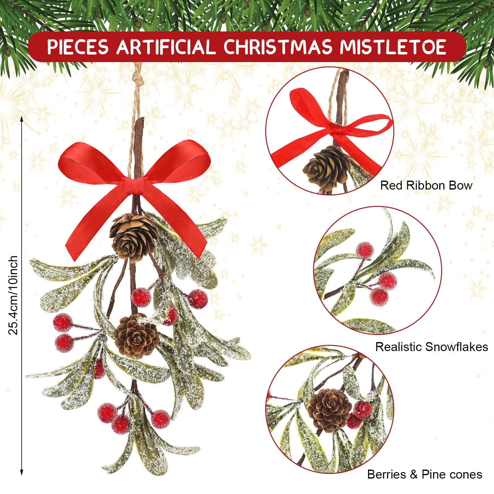 1 Piece Christmas Mistletoe Decor Artificial Mistletoe Ornament with Red Bow …
