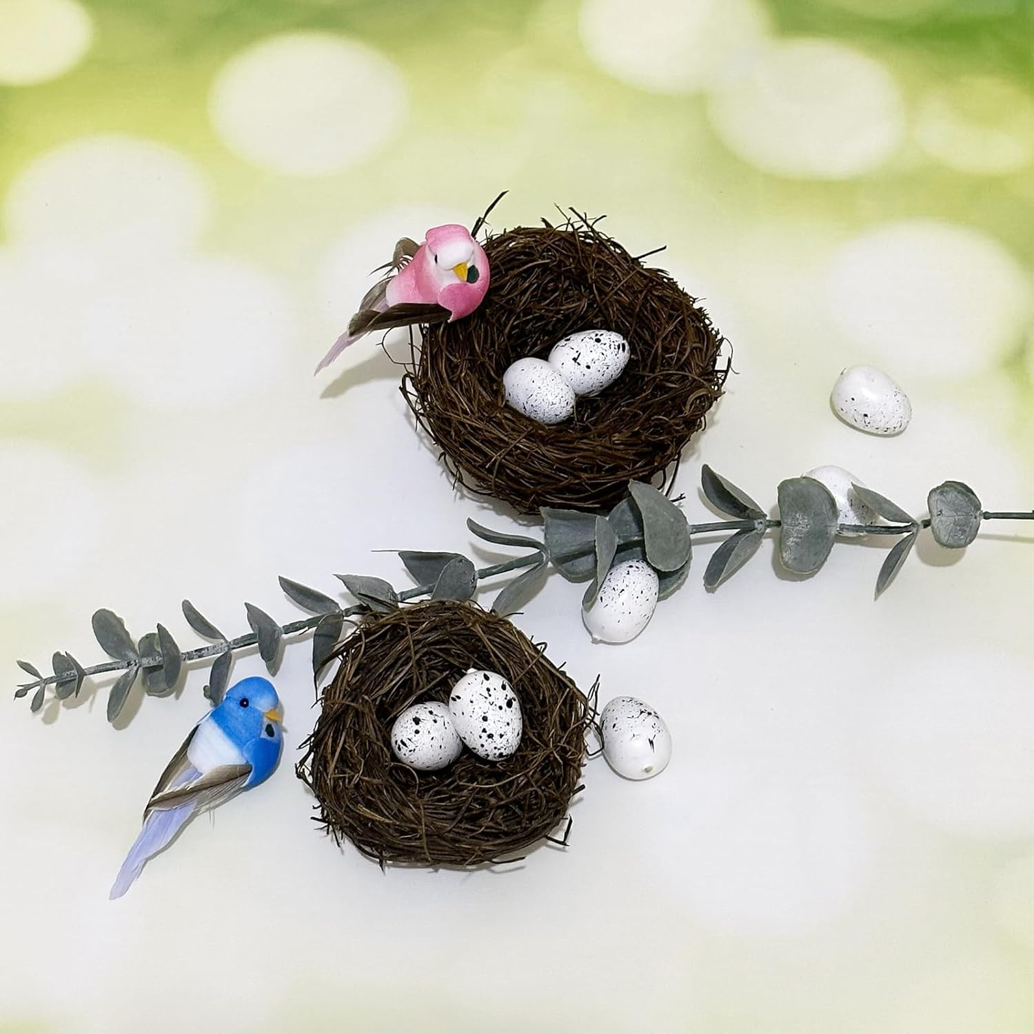 6Pcs Small Faux Bird Nest with Eggs for Crafts, Artificial Rattan Birds Nest for