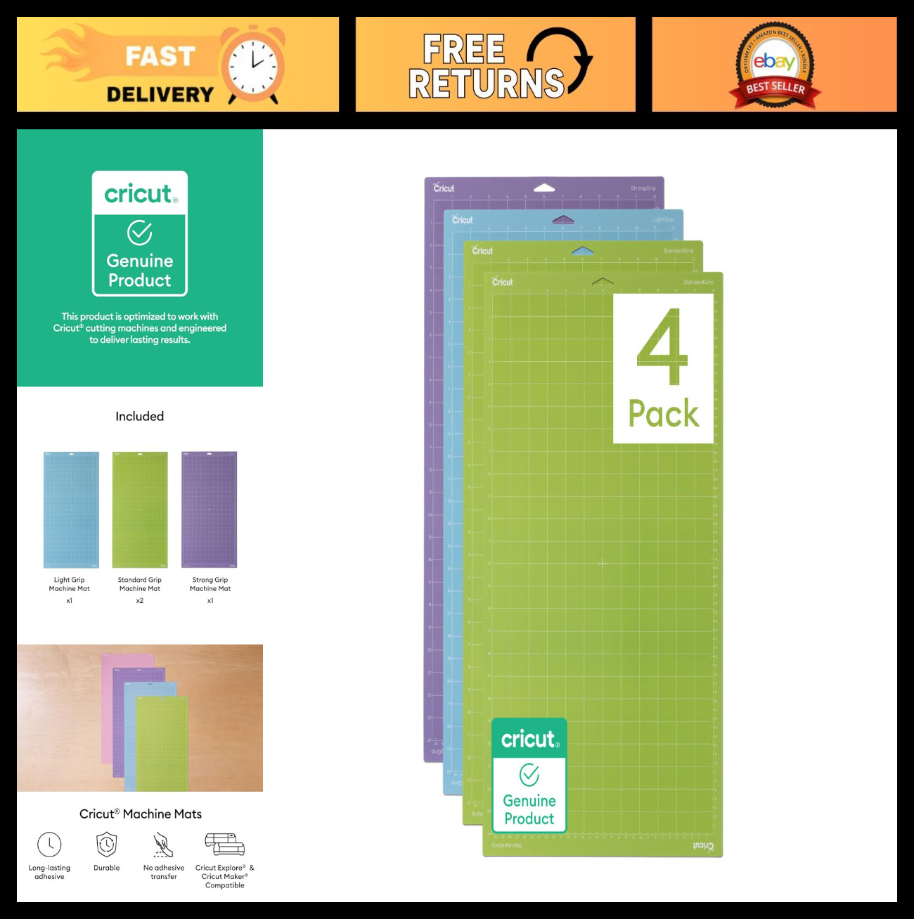 12×24 Cutting Mat Variety Pack – 4 Mats for Explore & Maker Machines – Standard,