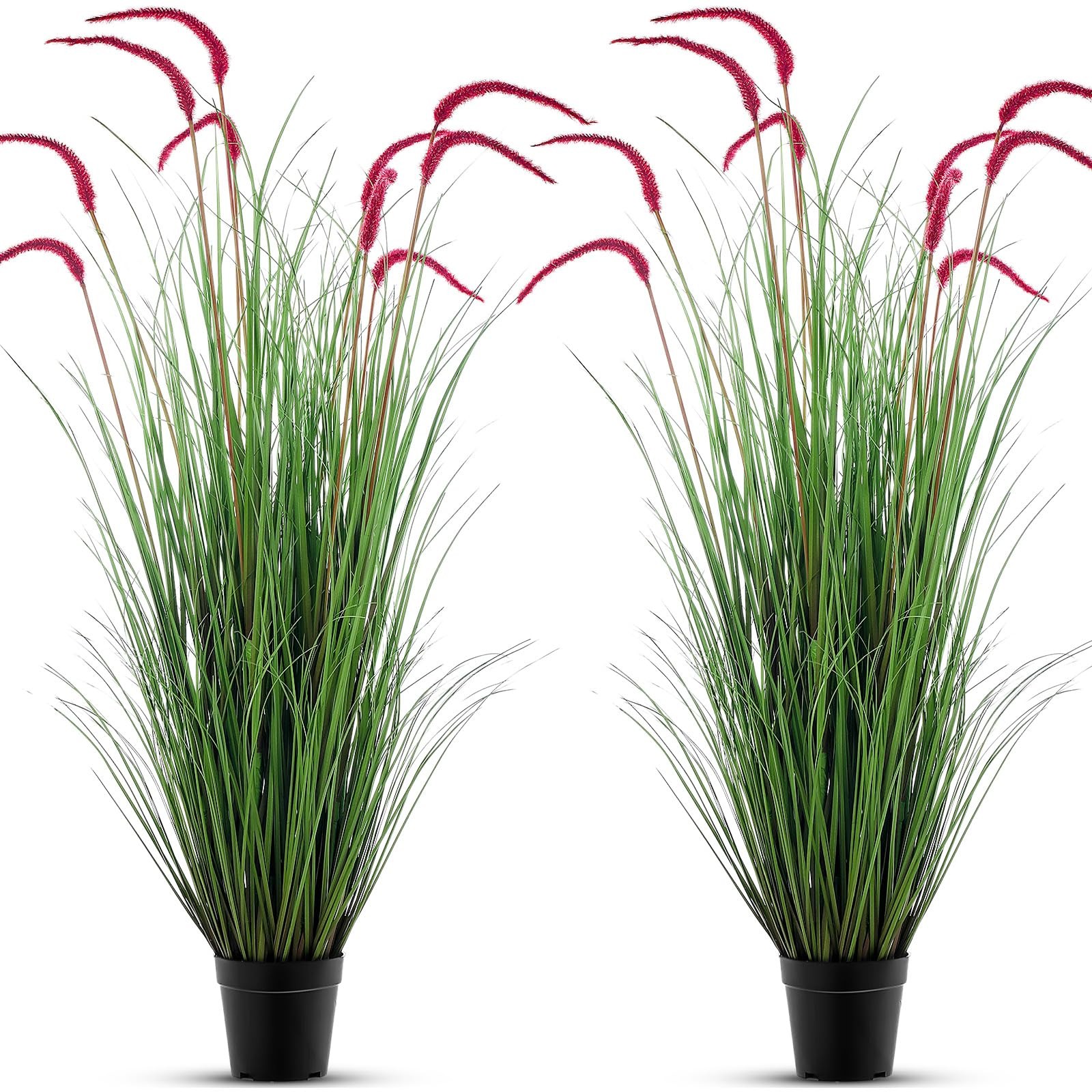2 Pieces Faux Plants Outdoor 4 ft Tall Artificial Grass Plant Potted Artifici…
