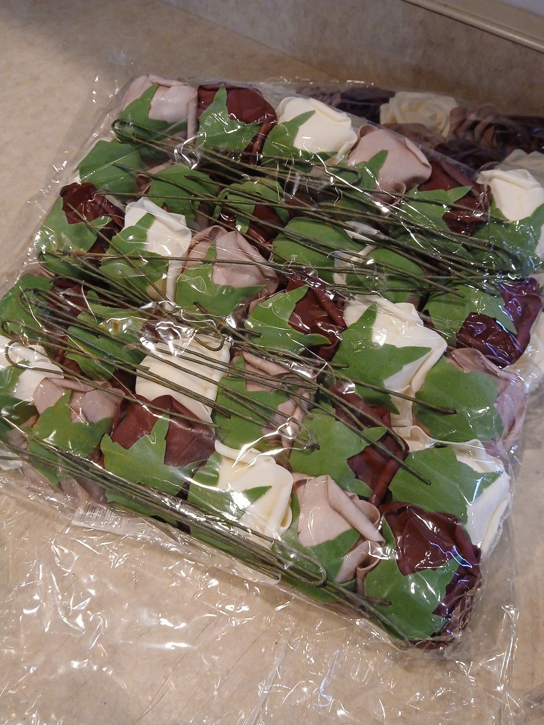 Artificial Flowers Foam With Leaves Stems Burgandy Dusty Rose Cream Pack Of 60