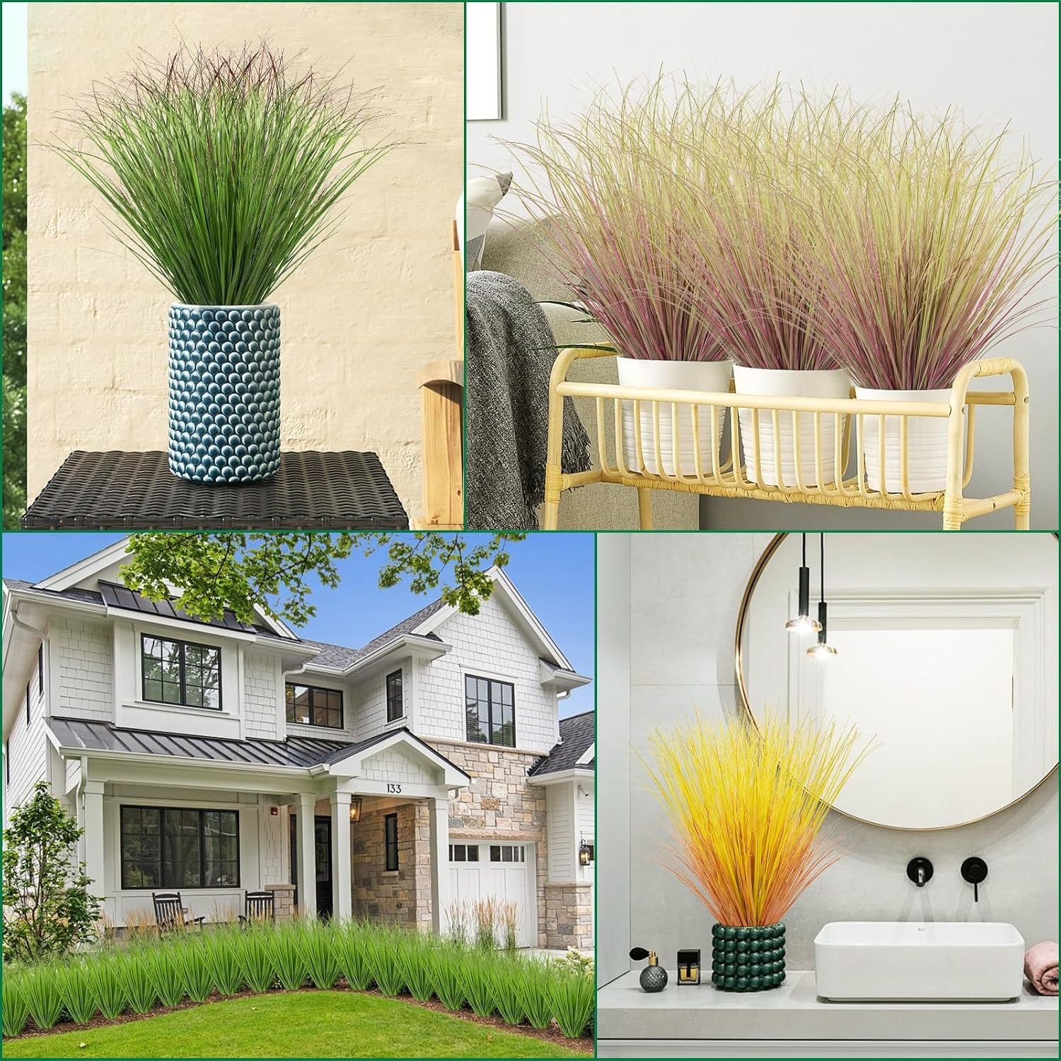 12Pcs UV-Resistant Artificial Grass Plants for Elegant Indoor and Outdoor Decor