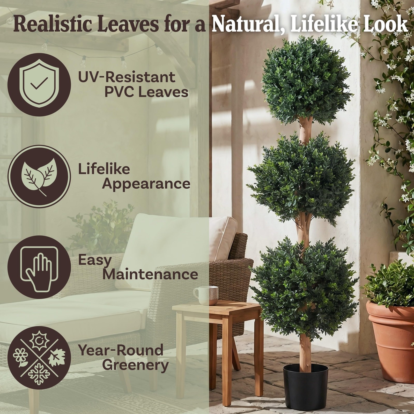 Artificial Tree – 5FT Faux Hedyotis Topiary Plant in Weighted Pot – Fake Plan…