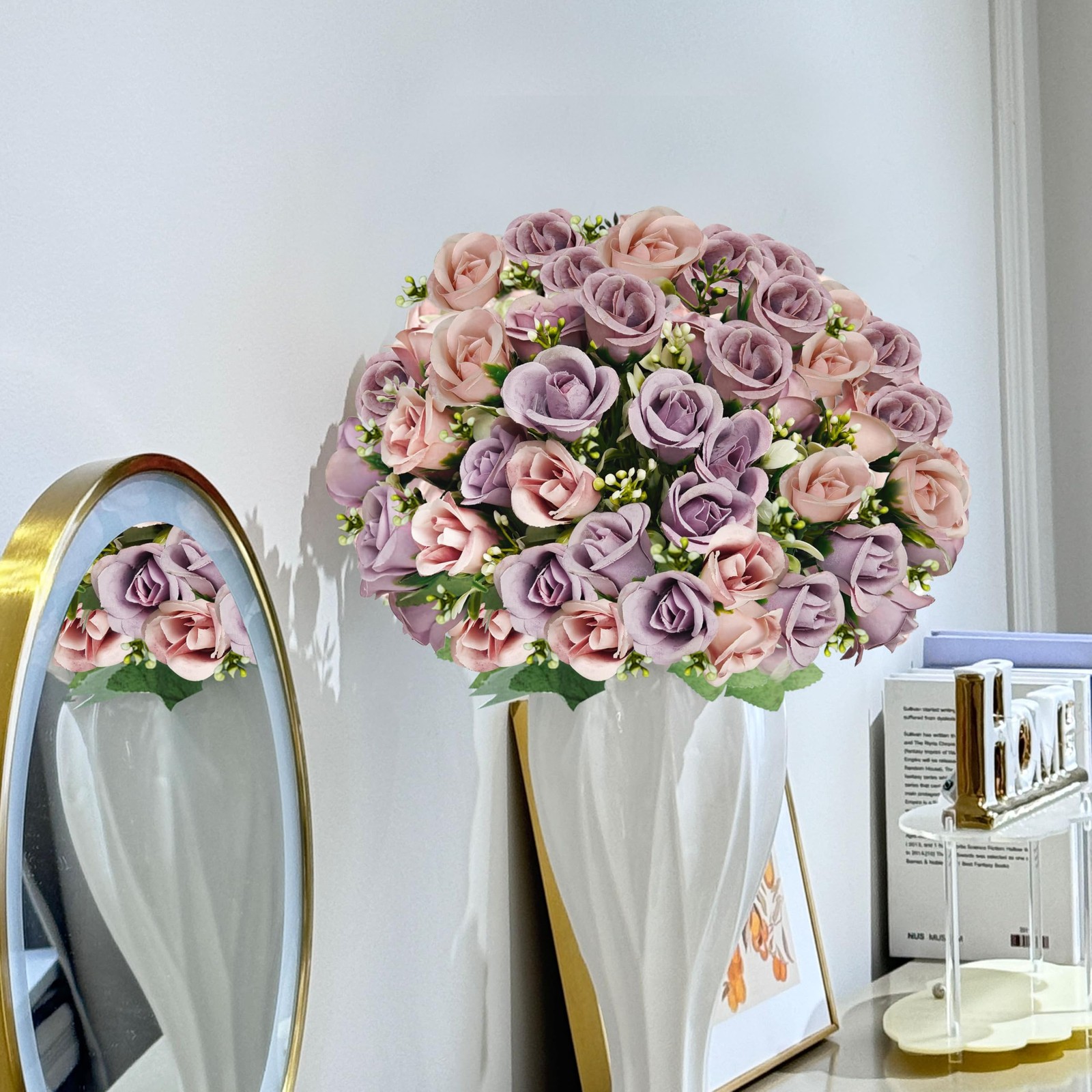6 Stems Roses Artificial Flowers,Roses Bouquet with Leaf,Fake Flowers for Wed…