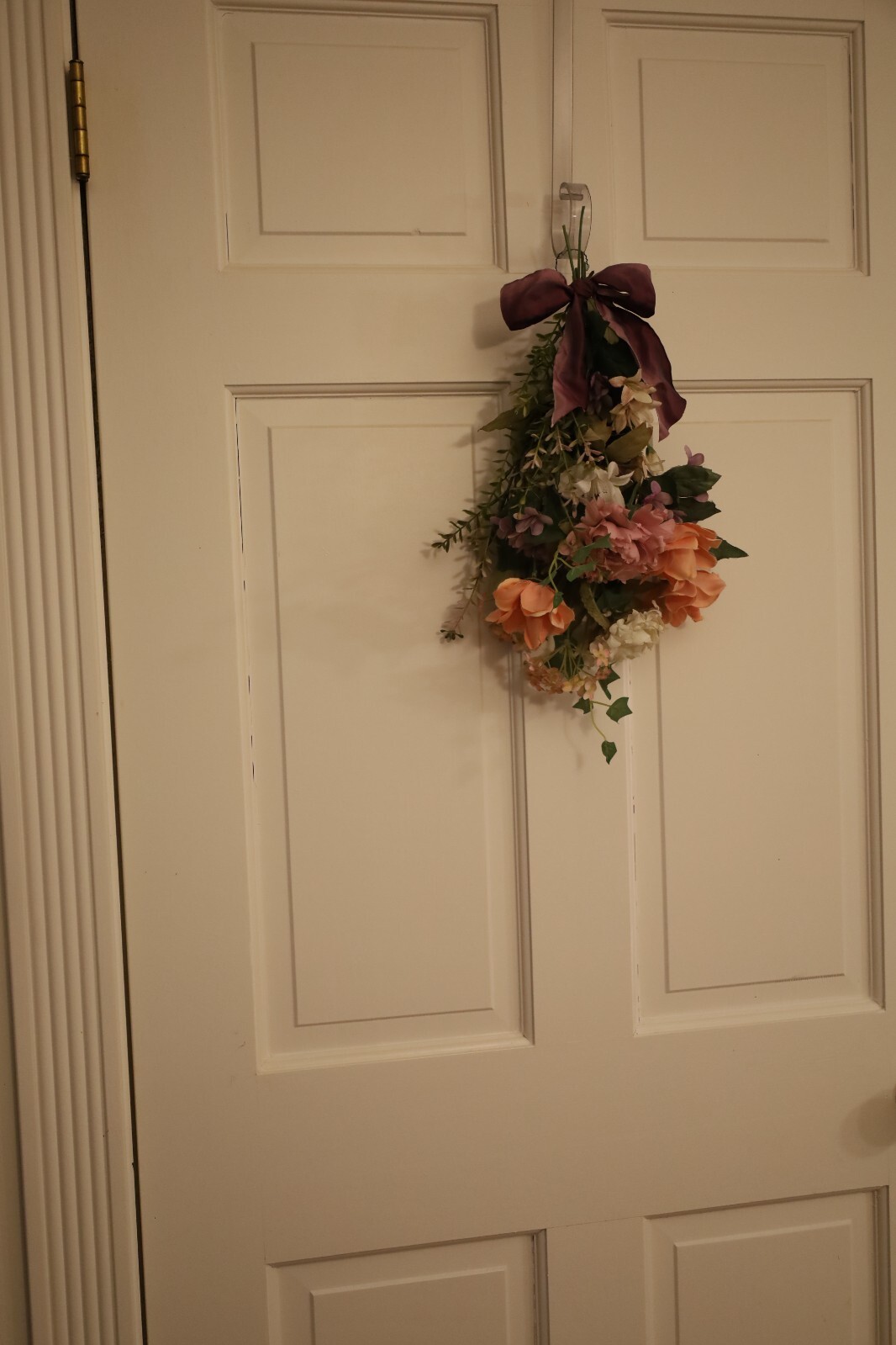 Spring Silk Floral Door Hanger or Wall Arrangement in Purples and Pinks