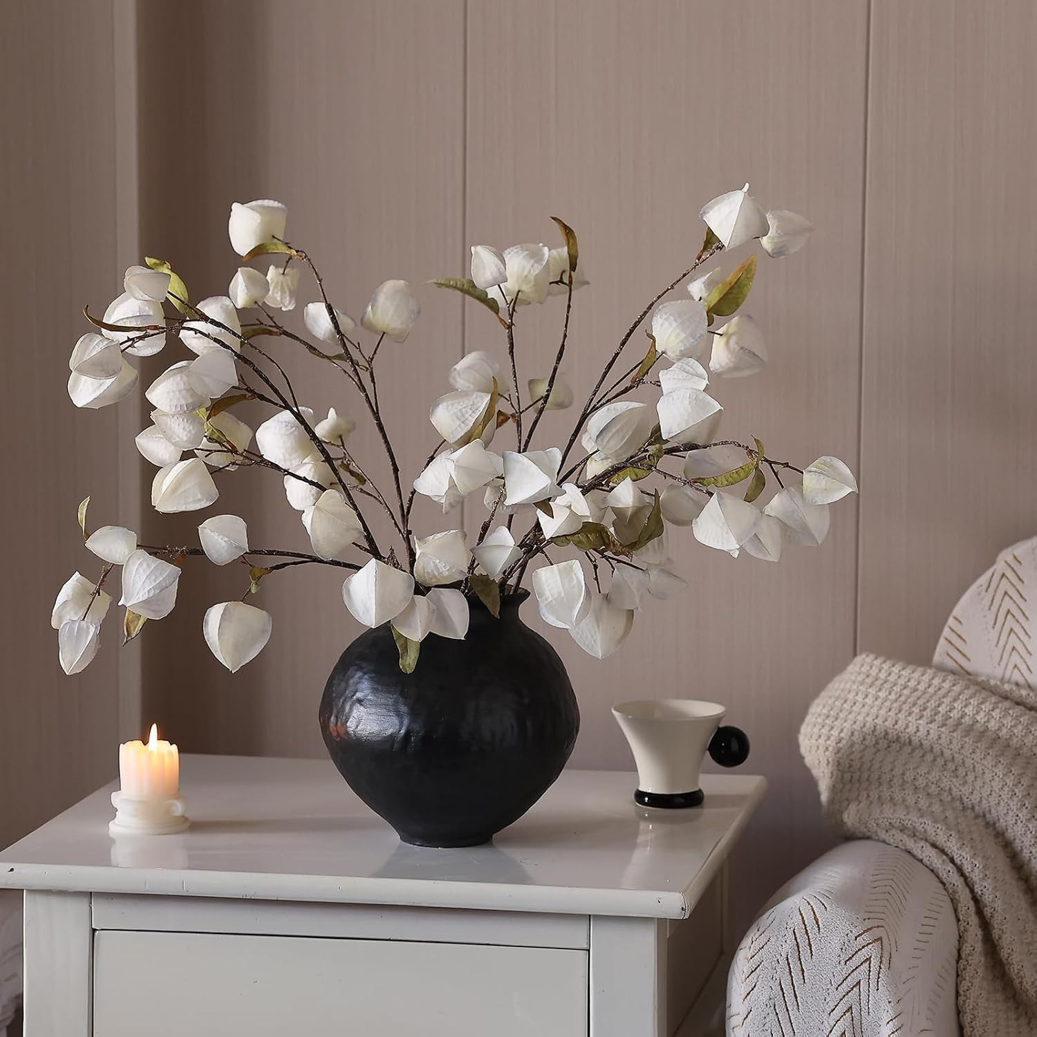 4PCS Faux Physalis Branches – 29″ Cream Cape Gooseberry for Home Decor