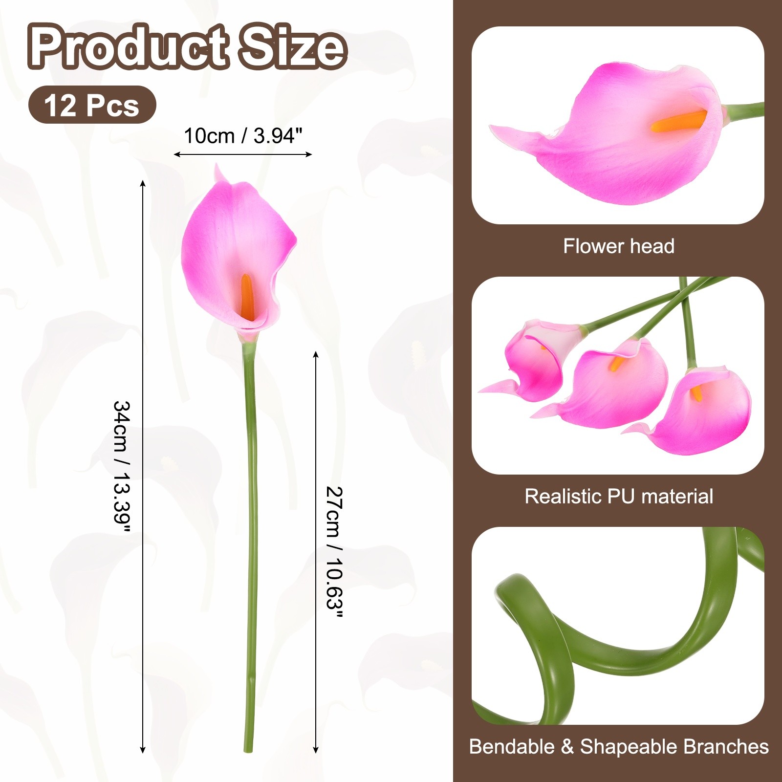 12 Pcs 13 Inch Artificial Calla Lily Fake Flowers Real Touch, Purple Pink/Yellow
