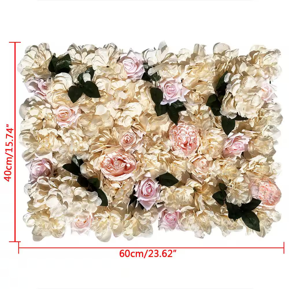 12- Pcs 23.62 In. X 15.74 In. Artificial Silk Rose Flower Wall Panel Hedge for W