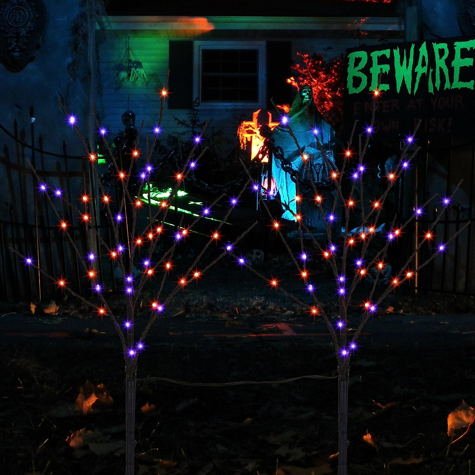 Lighted Halloween Tree Branches, 30IN 100LED Artificial Black Twig Branch wit…
