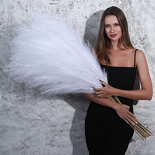 8 Pcs 45 inch Tall Faux Pampas Grass Decor, Large Artificial Pompous White