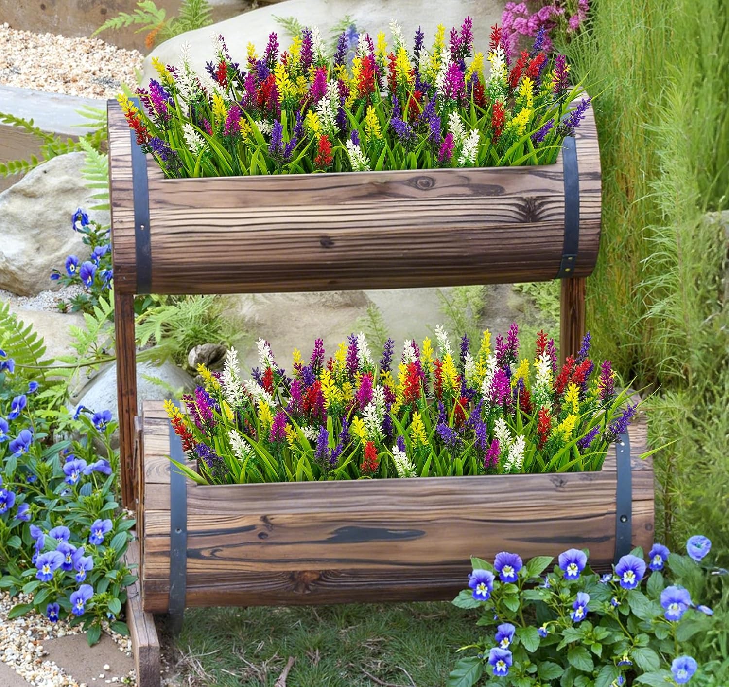 24 Bundles Artificial Flowers for Outdoors Fake Lavender, Mixed | UV resistant,