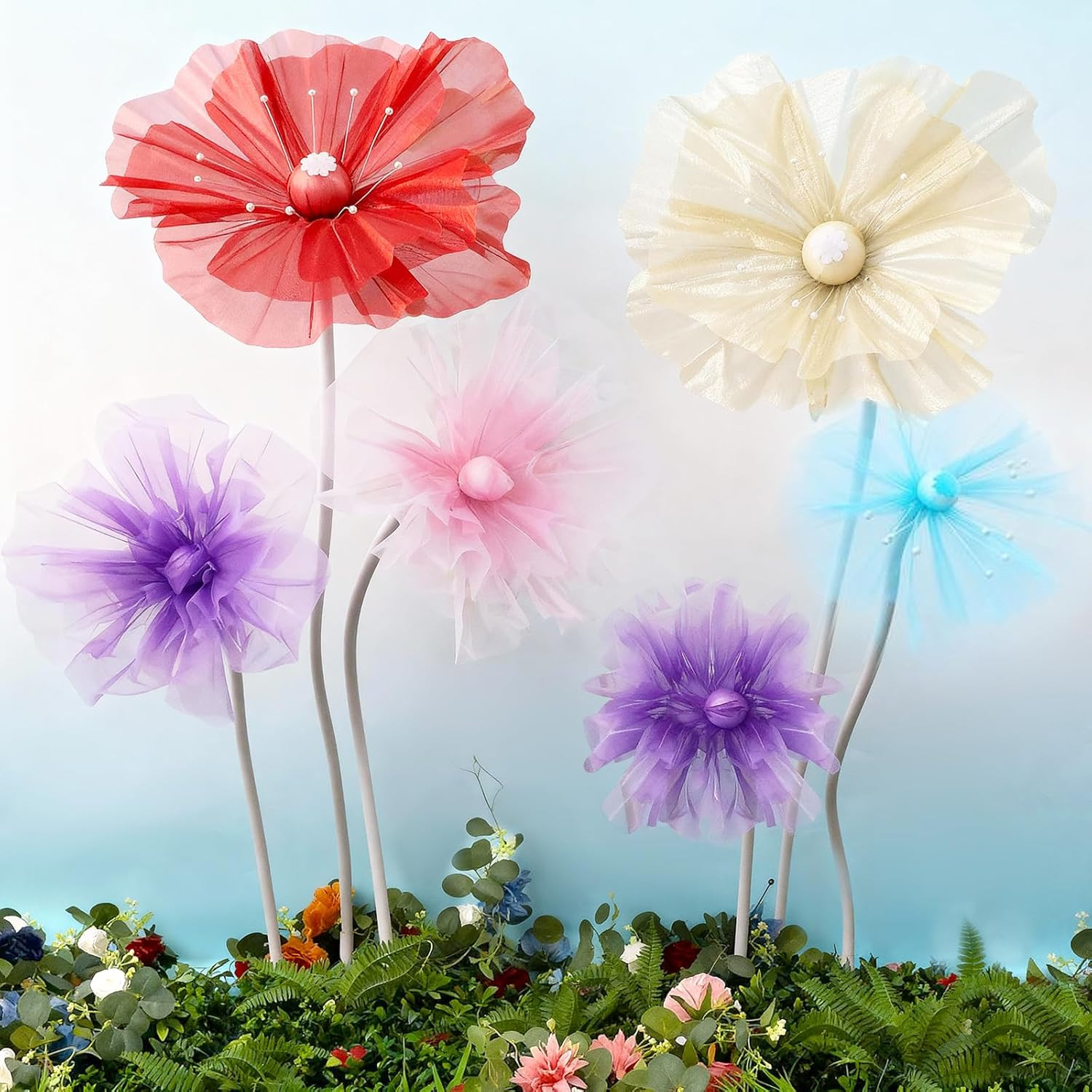 Giant Purple Silk Flowers – 3PCS 5.9Ft Decor for Weddings & Home Events