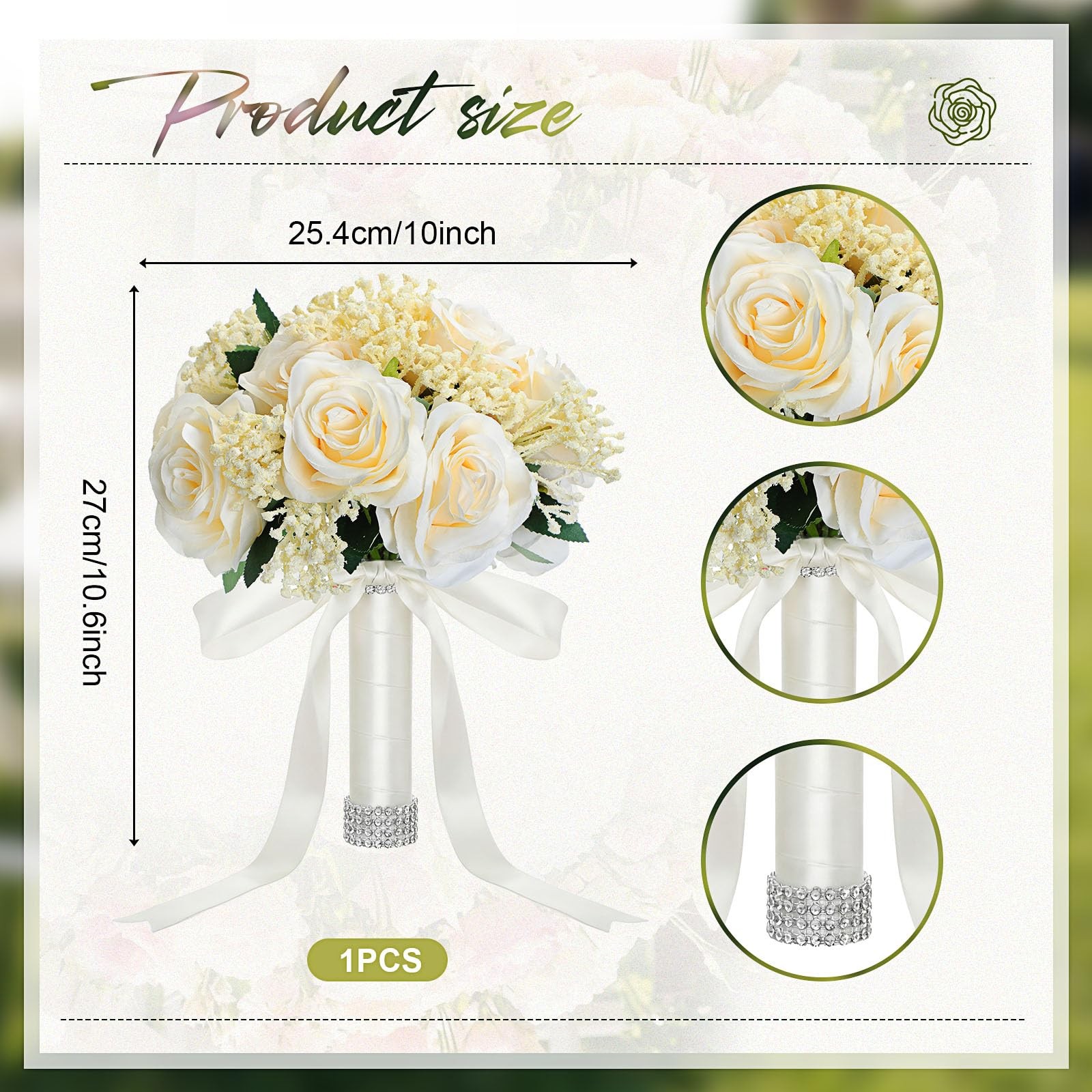 Janinka 10 Inch Large Wedding Bouquets for Bride Bridesmaid Artificial Rose F…