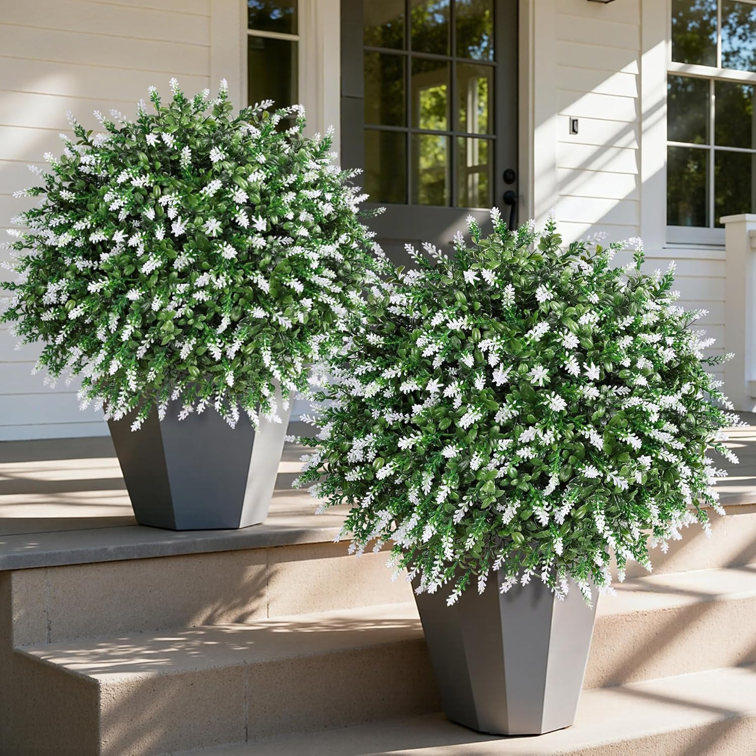 26″ UV Resistant Artificial Boxwood Ball Trees with Lavender – 2 Pack