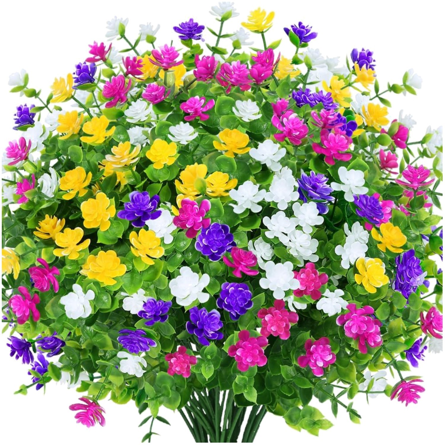 8 Bundles of UV Resistant Boxwood Faux Flowers for -Round Outdoor Decor