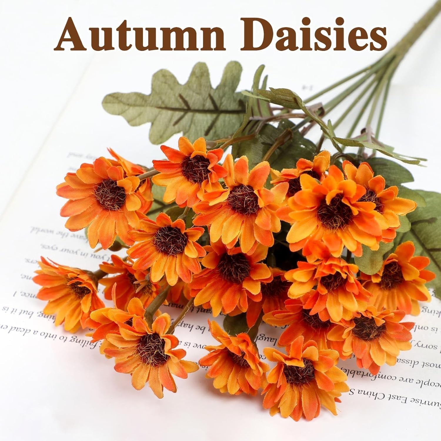 Durable Outdoor Decor – 5PCS Waterproof Yellow Mums with Eucalyptus Leaves