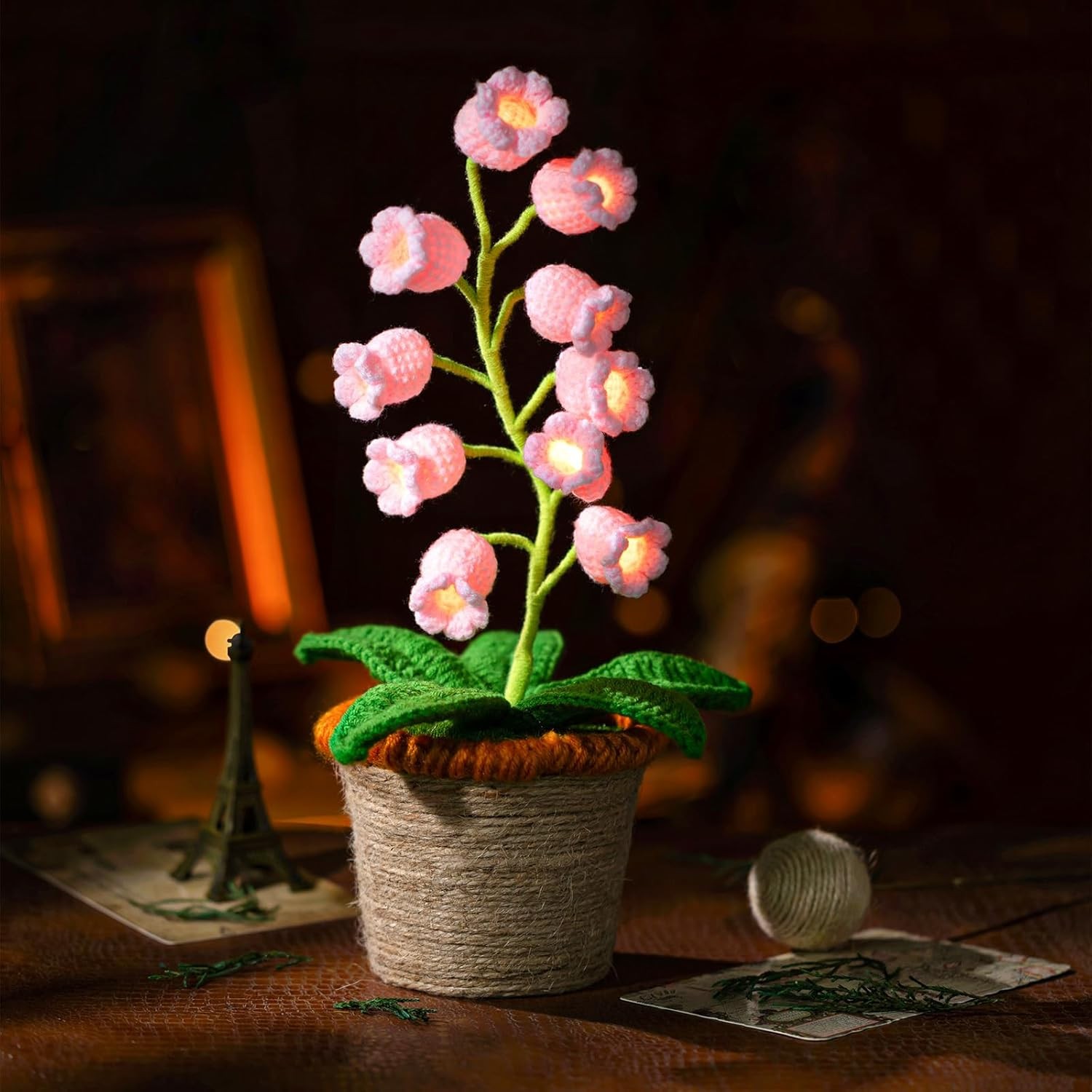 Lily of The Valley Lamp, Crochet Artificial Flowers with Night Lights, Cordle…