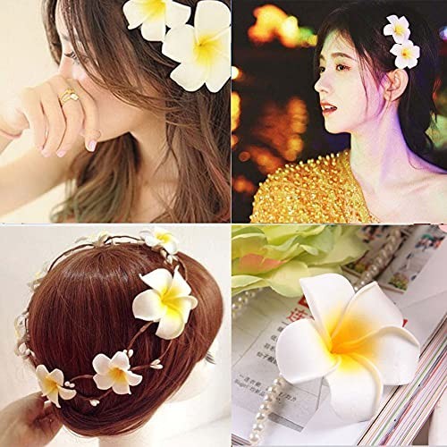 50Pcs 2.4Inch Artificial White Foam Plumeria Rubra Hawaii Frangipani Beach Fl…