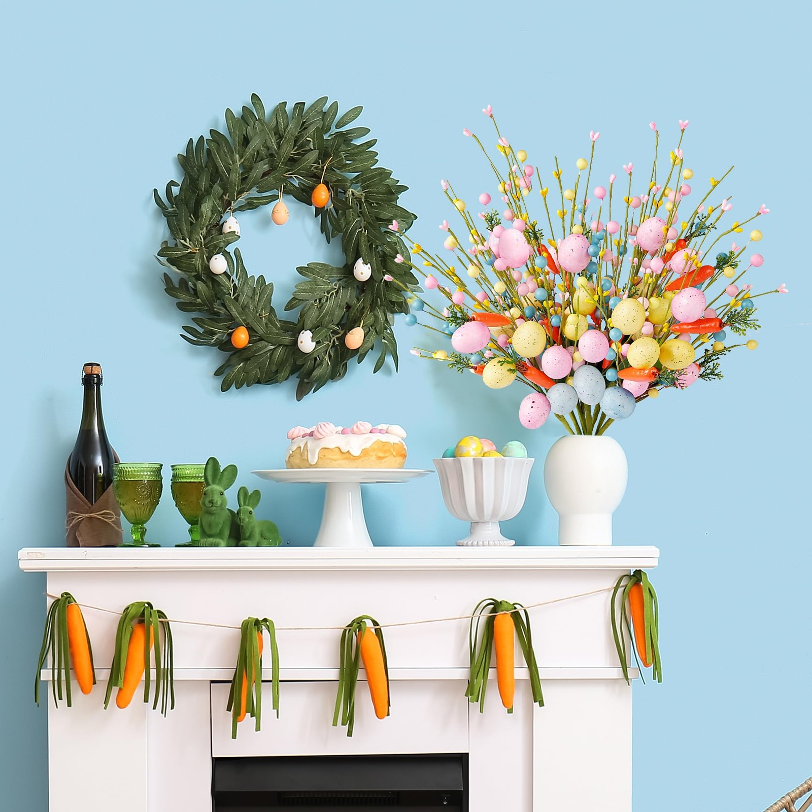 Artificial Easter Stems 6 Pcs Spring Picks with Eggs Carrot Colorful Berries …
