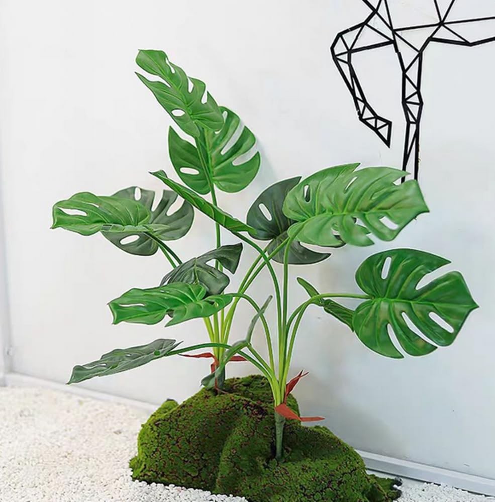 28 inch Artificial Palm Plants Leaves Faux Turtle Leaf with 7 Stems,Monstera …
