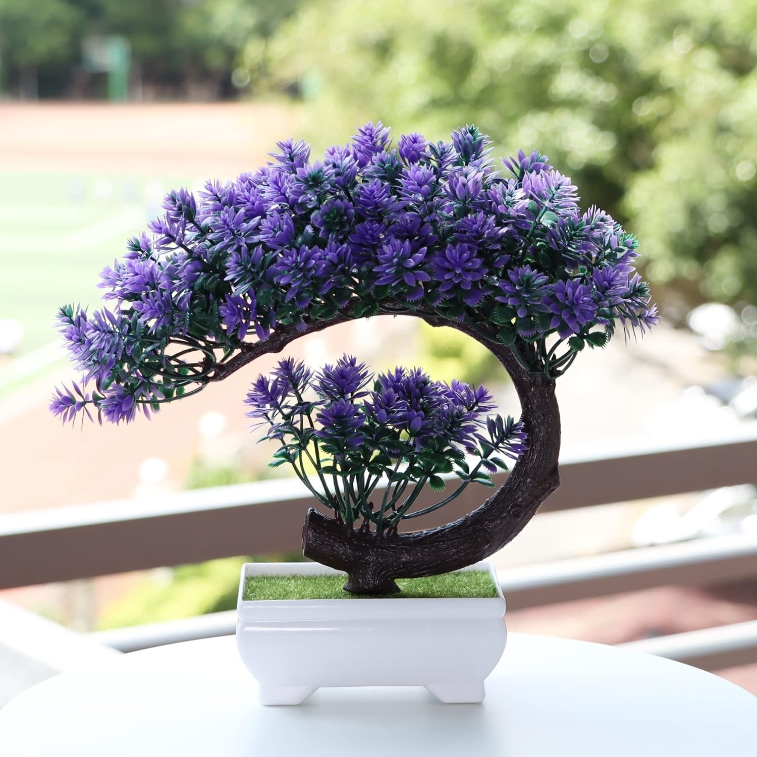 Contemporary 8.5” Small Fake Bonsai Tree in White Pot – Chic Decor Piece