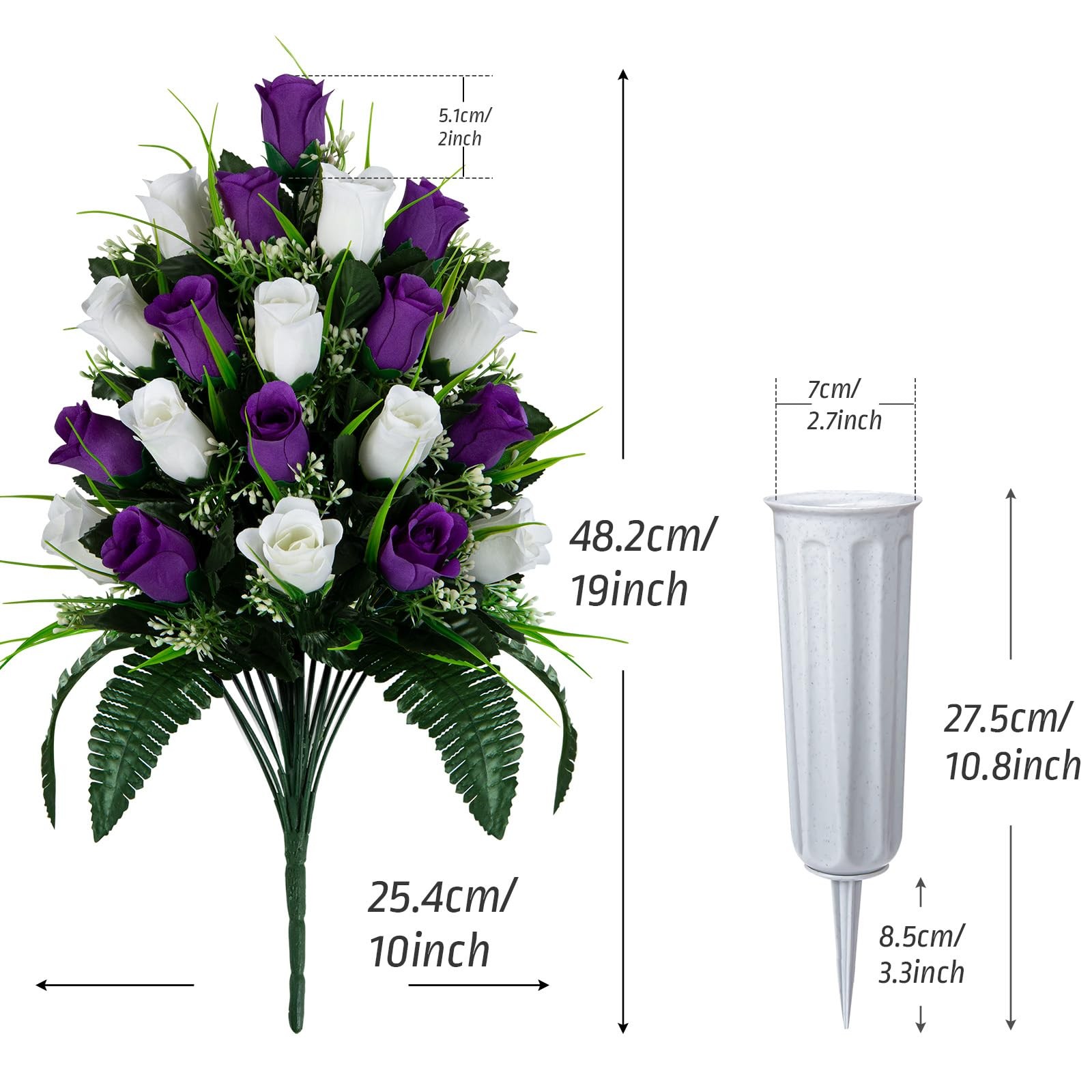 2 Sets Artificial Cemetery Flowers, Grave Decorations Roses, Memorial Flowers…
