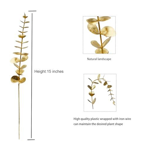 96 Pcs Gold Eucalyptus Stems Faux Greenery Leaves Bulk Artificial Eucalyptus …