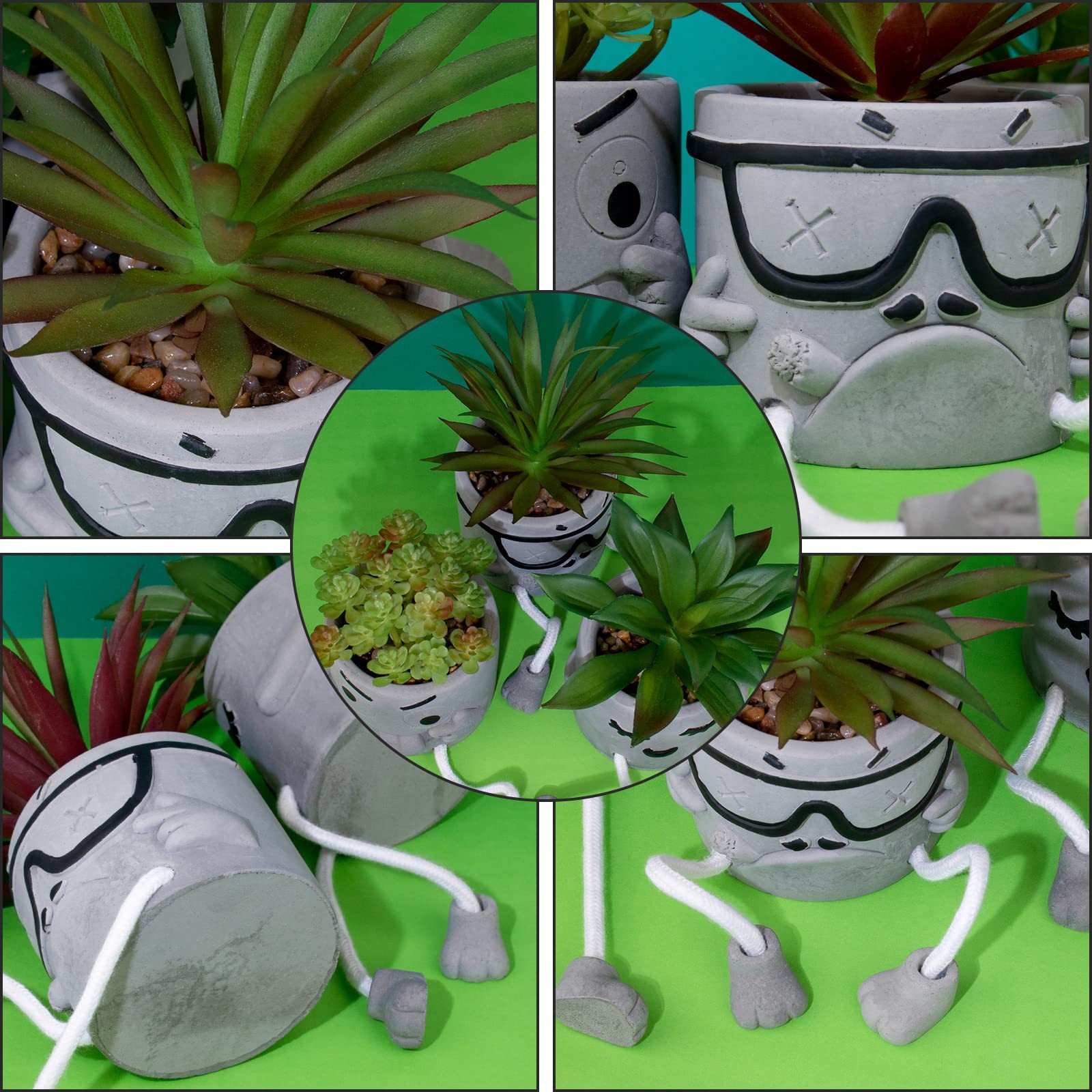 3-Set Artificial Succulents, Potted, Grey Pots, Fake Mini Plants, Desk Decor