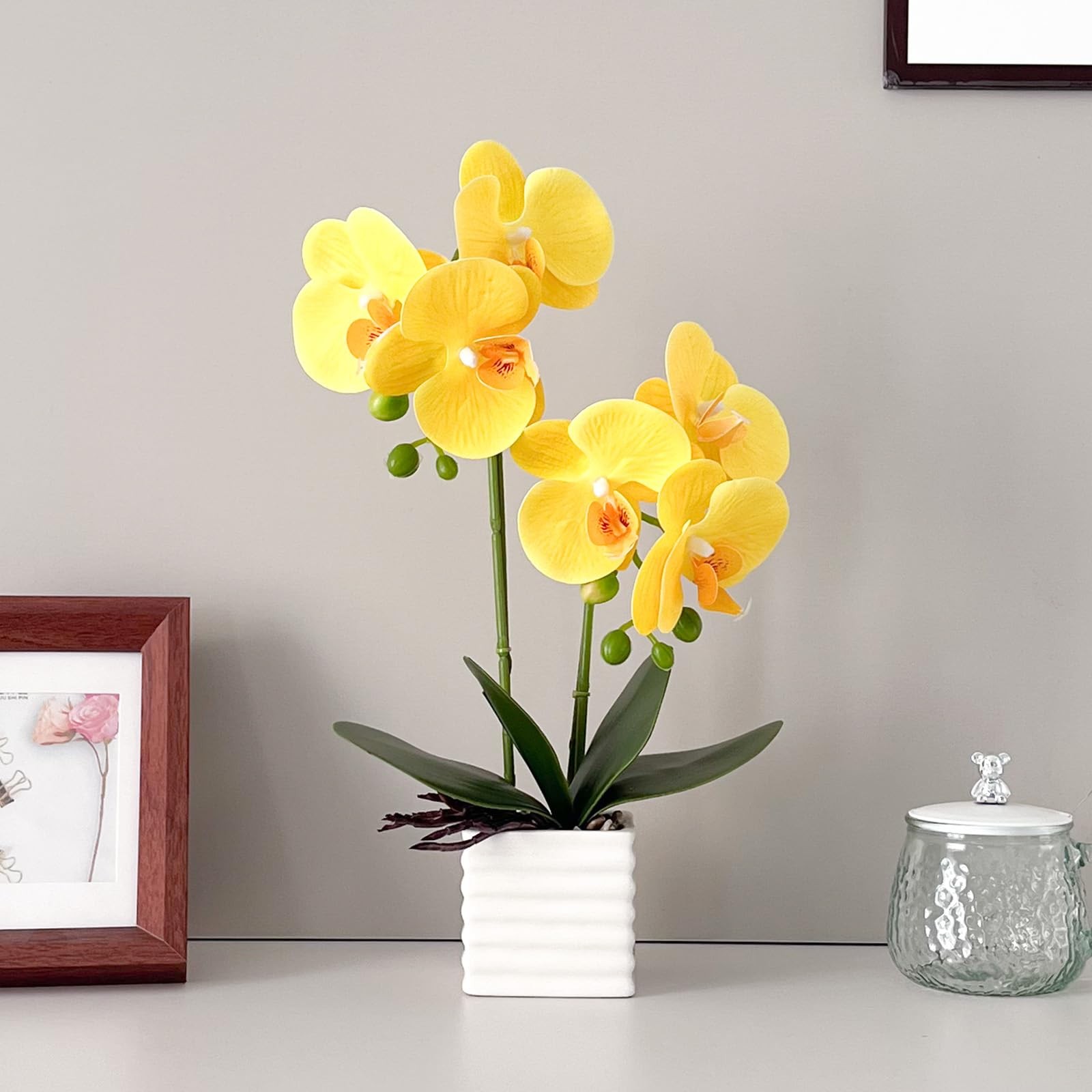 Artificial Orchids Home Decor Indoor Vase Yellow Flower Height 14 Inch Plant