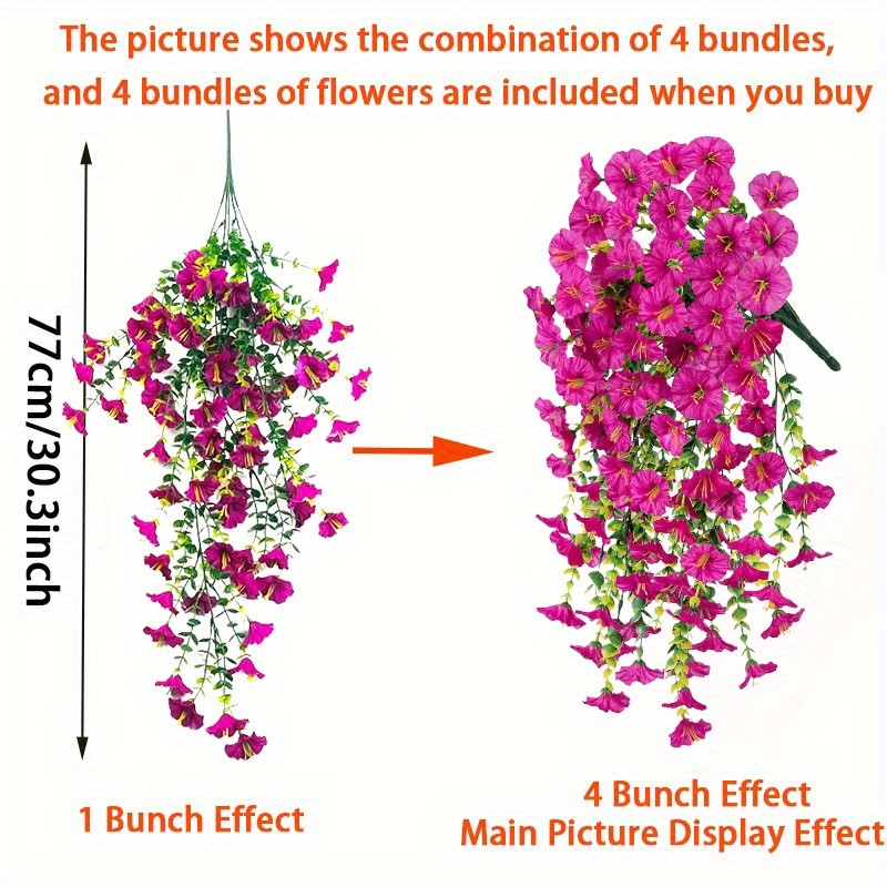 4Pcs UV Resistant Artificial Hanging Morning Glory Flower Faux Vine Garden Decor