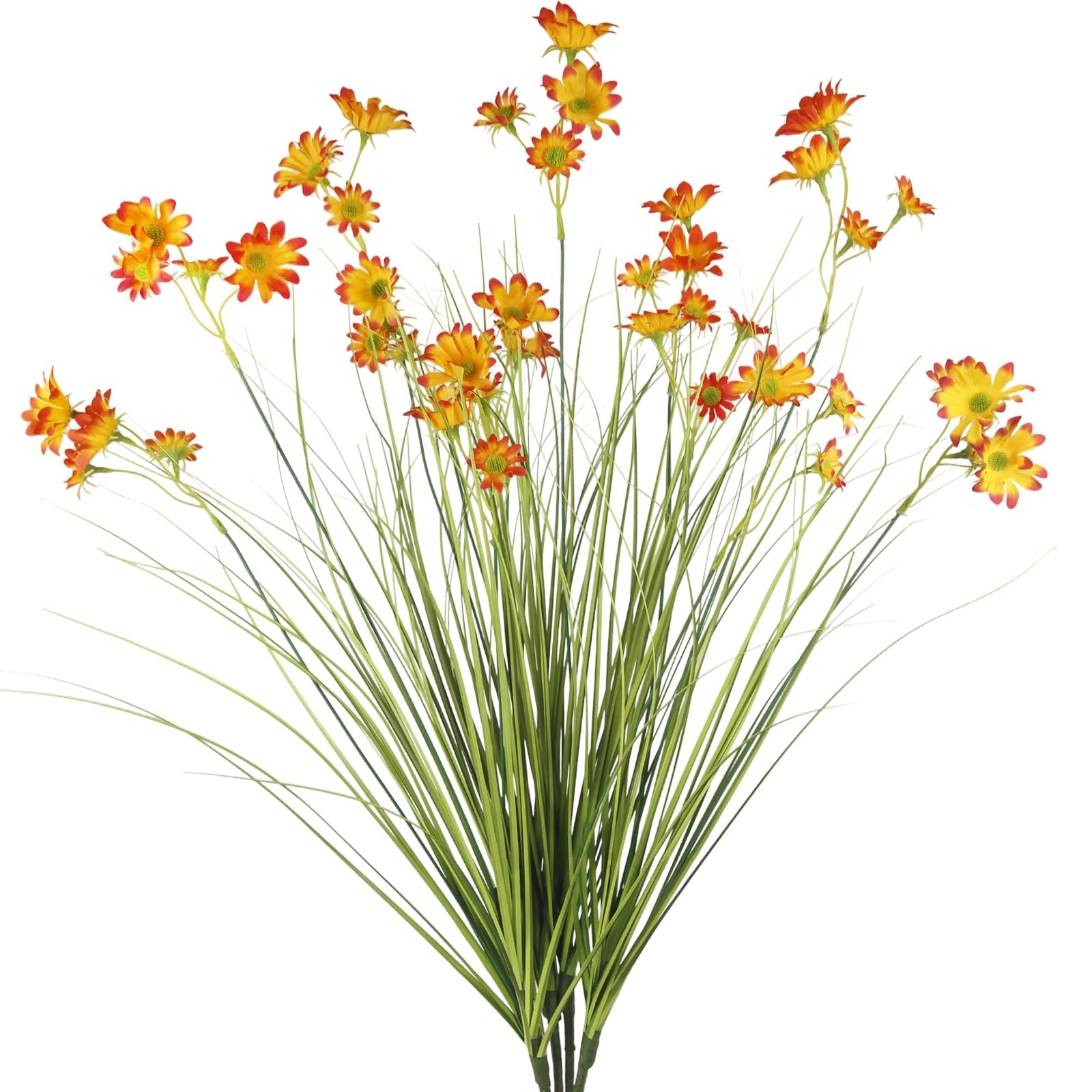 4 Pcs Artificial Plants Onion Grass Outdoor 37″ Fake Tall Grass with Daisy Wi…
