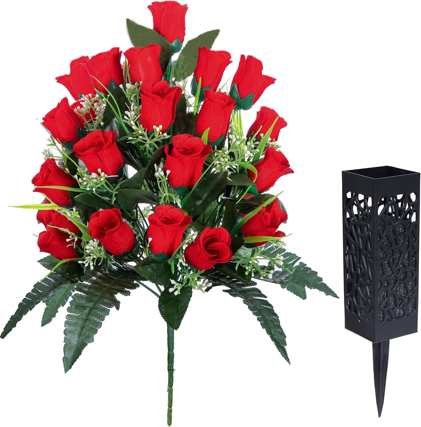 2 Sets Artificial Cemetery Flowers,Outdoor Grave Decorations Roses,Beautiful …