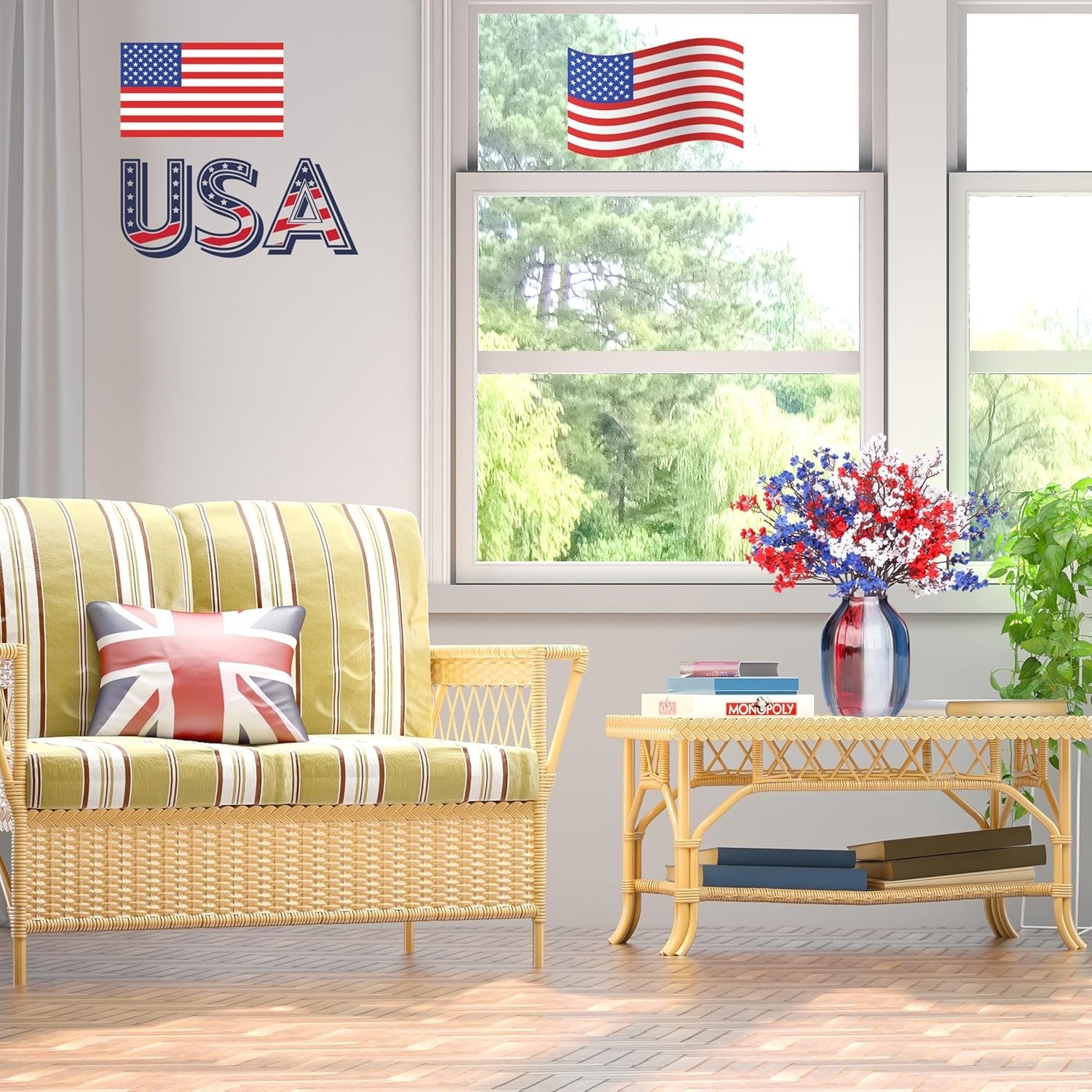 Artificial Flowers 6 Bundle Red White Blue Silk Patriotic Decor 19.7 Inch