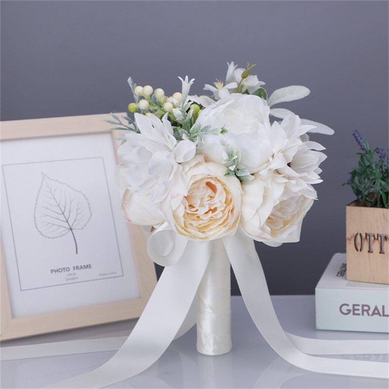 White Silk Flowers Ornament Handheld Flowers Wedding Valentine Day Party Decor