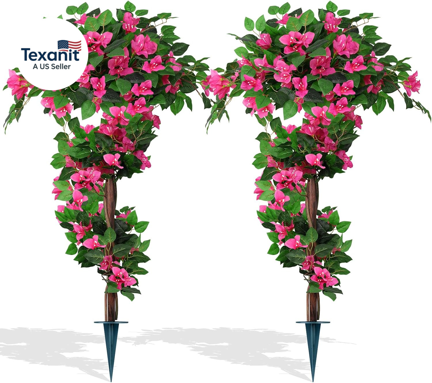 2Pack 4FT Artificial Bougainvillea Topiary Trees for Outdoor, Fake Silk Flowers