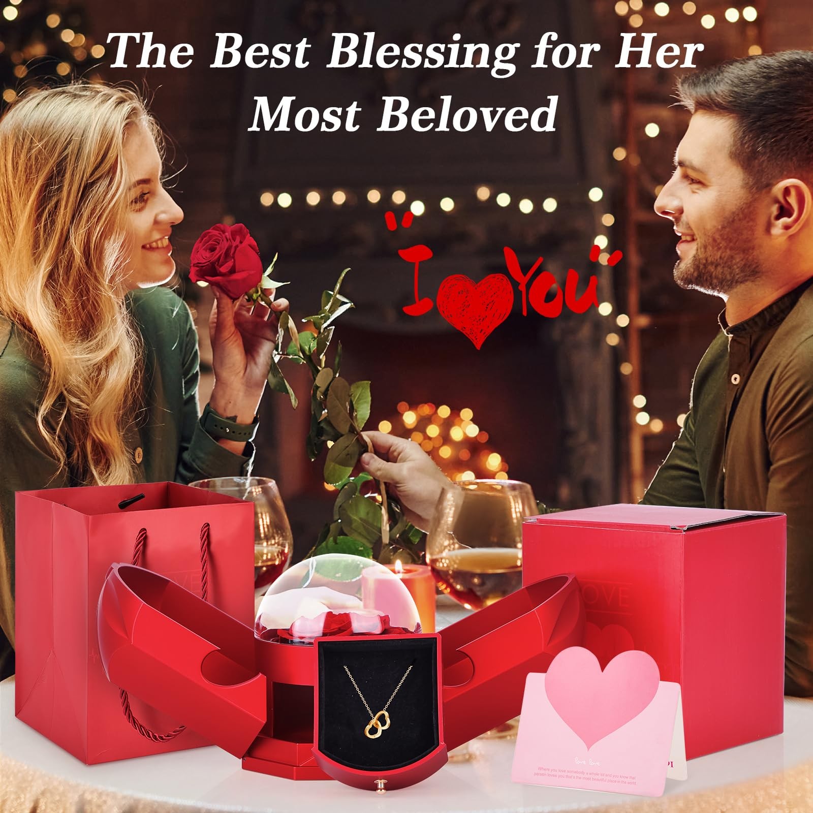 Gifts for Women Valentines Day Gifts for Her,Preserved Real Rose with Heart N…