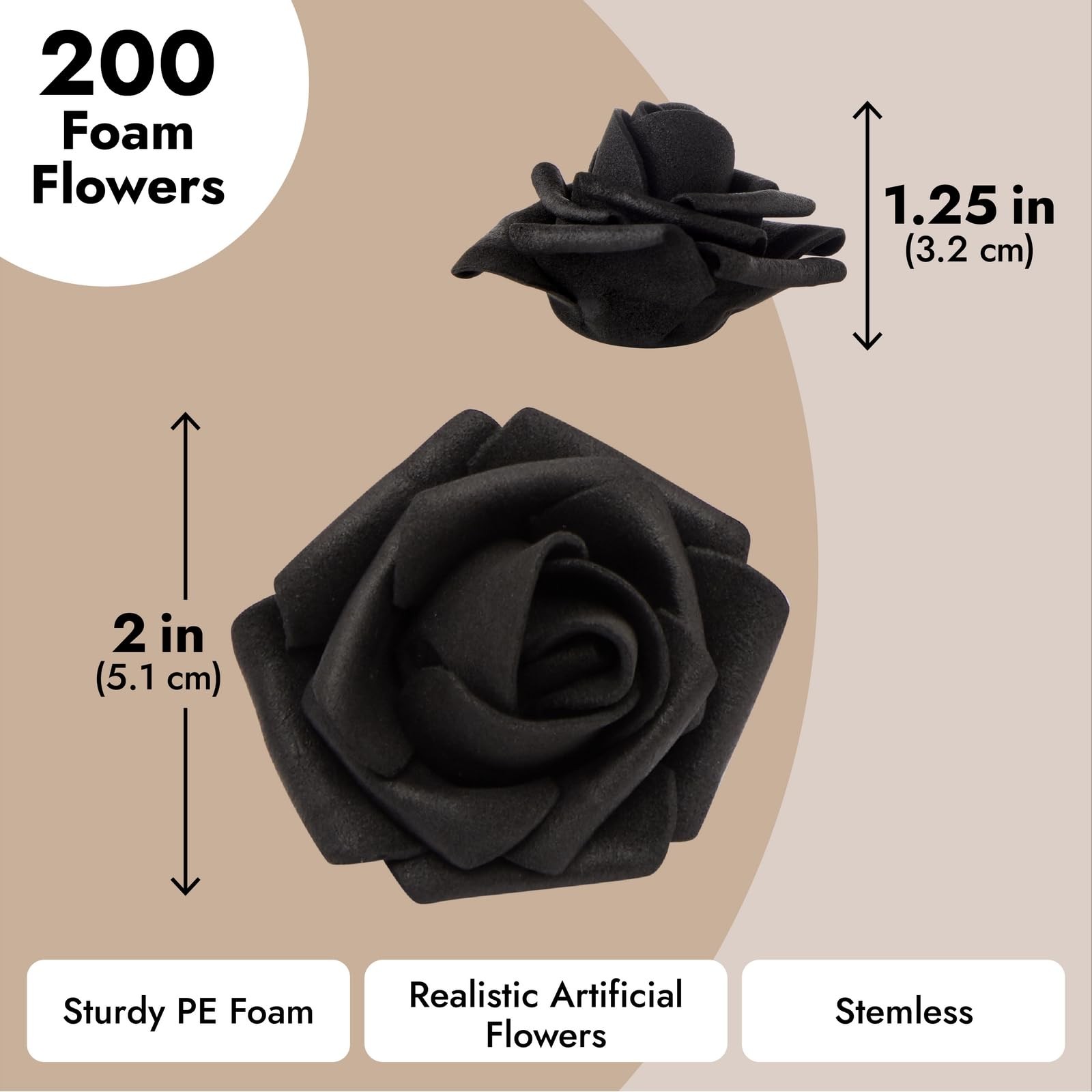Stemless Artificial Roses – Black Artificial Flowers for Crafts – Soft Foam R…