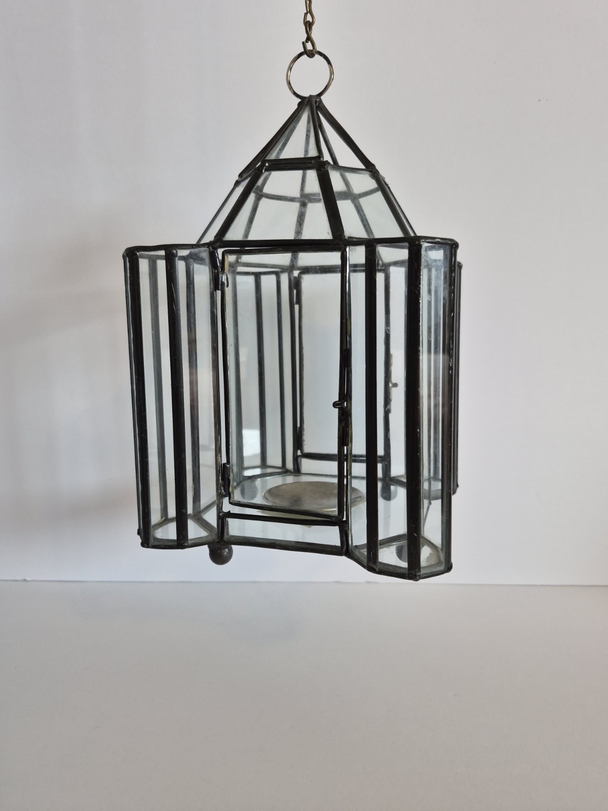 Geometric Glass Hanging Terrarium Lantern Metal Frame 10 Inch