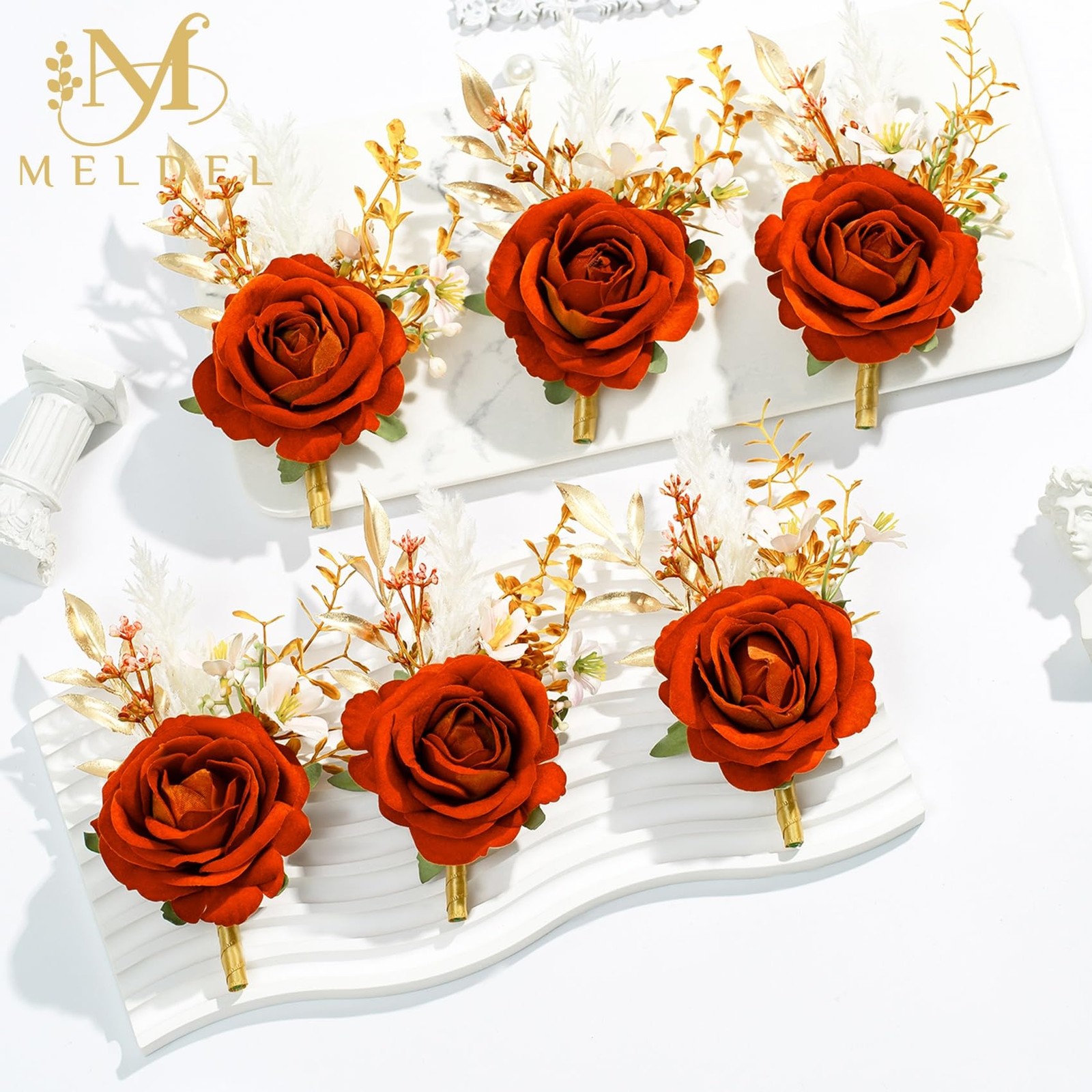 Burnt Orange Wrist Corsage and Boutonniere Set, Flower On Wrist for Bride Bri…