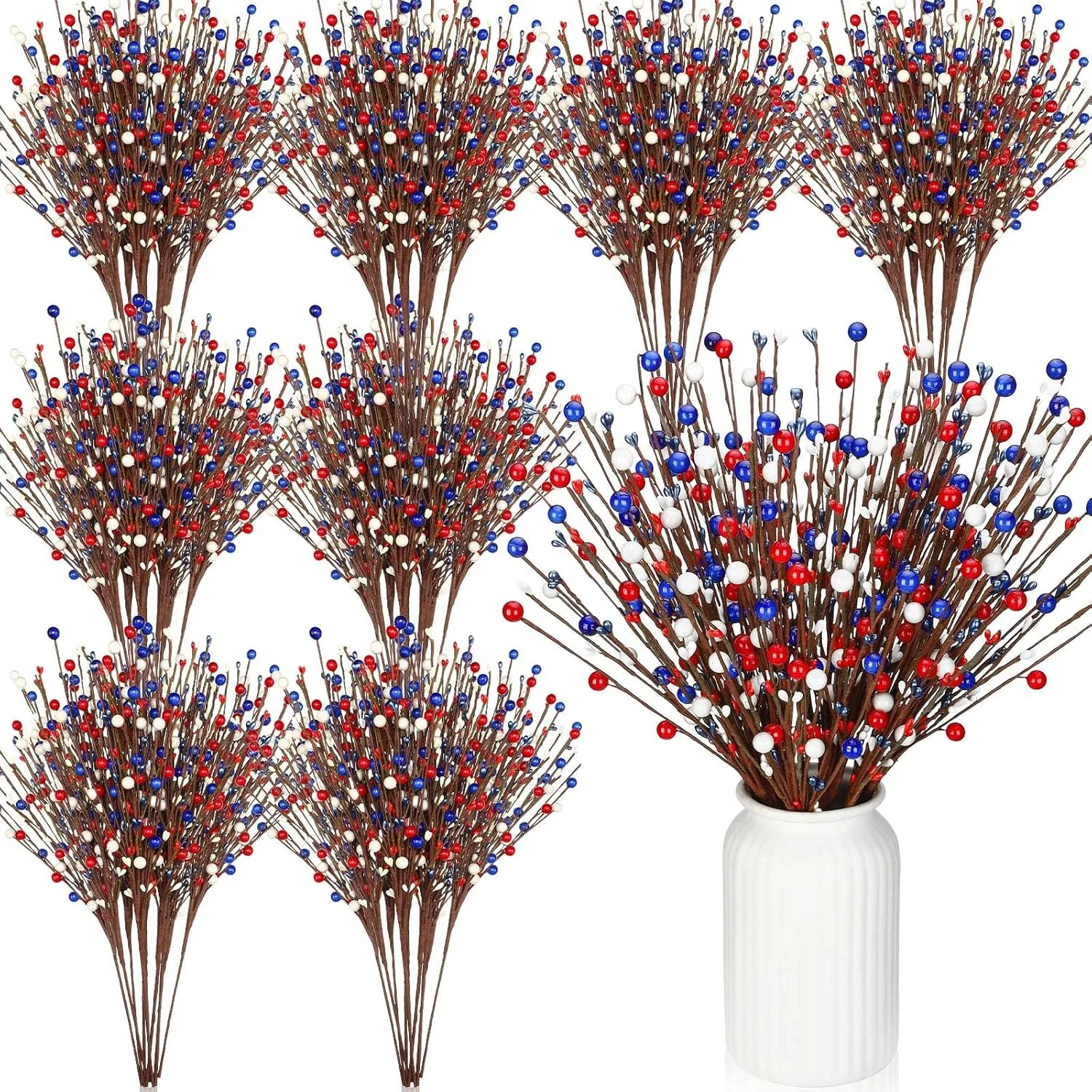 Cindeer 10 Pcs 4th of July Floral Picks Red White and Blue Centerpieces Decor Pa