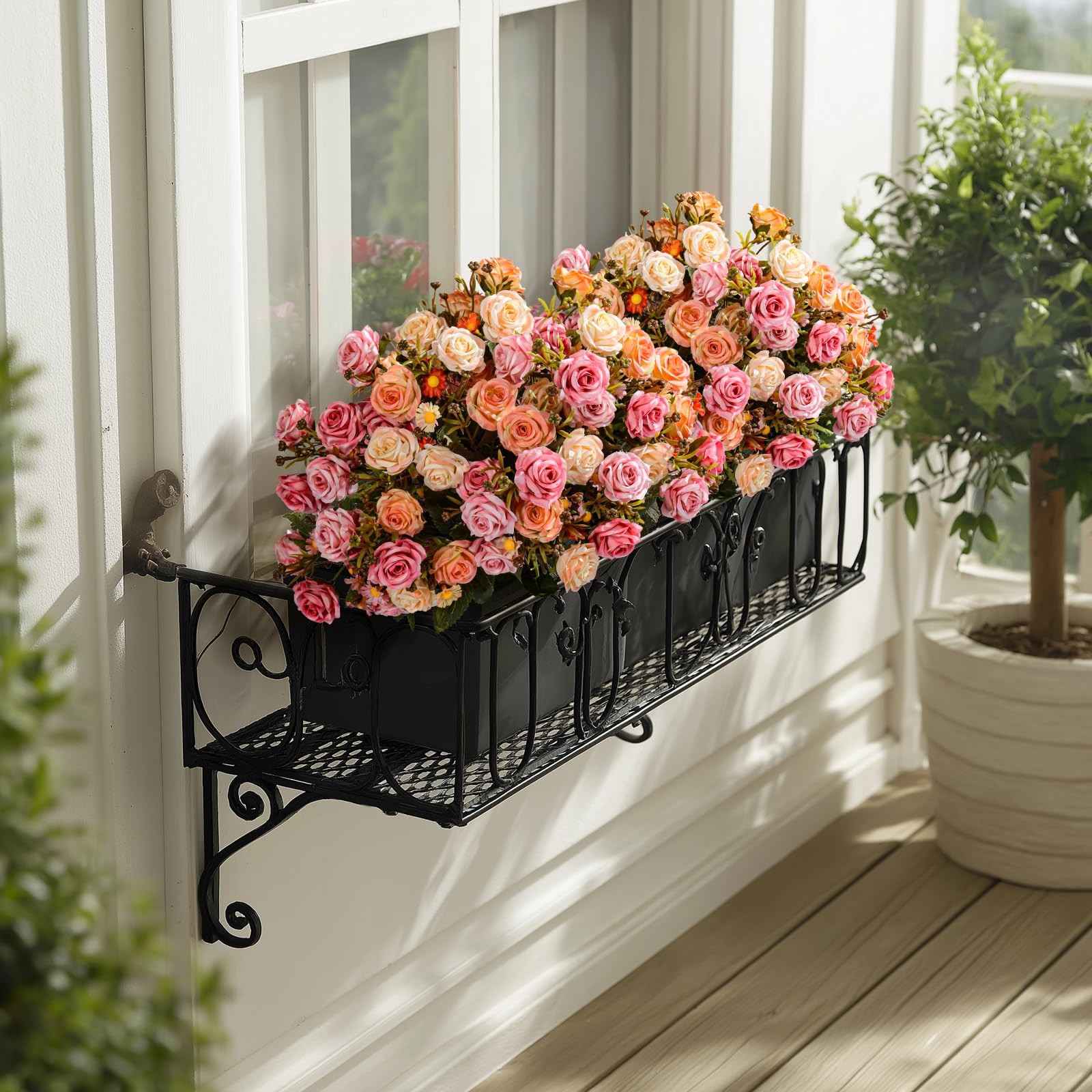Artificial Rose Flowers for Outdoor 4 Bundles Rose Bouquet with Daisy Faux Fl…