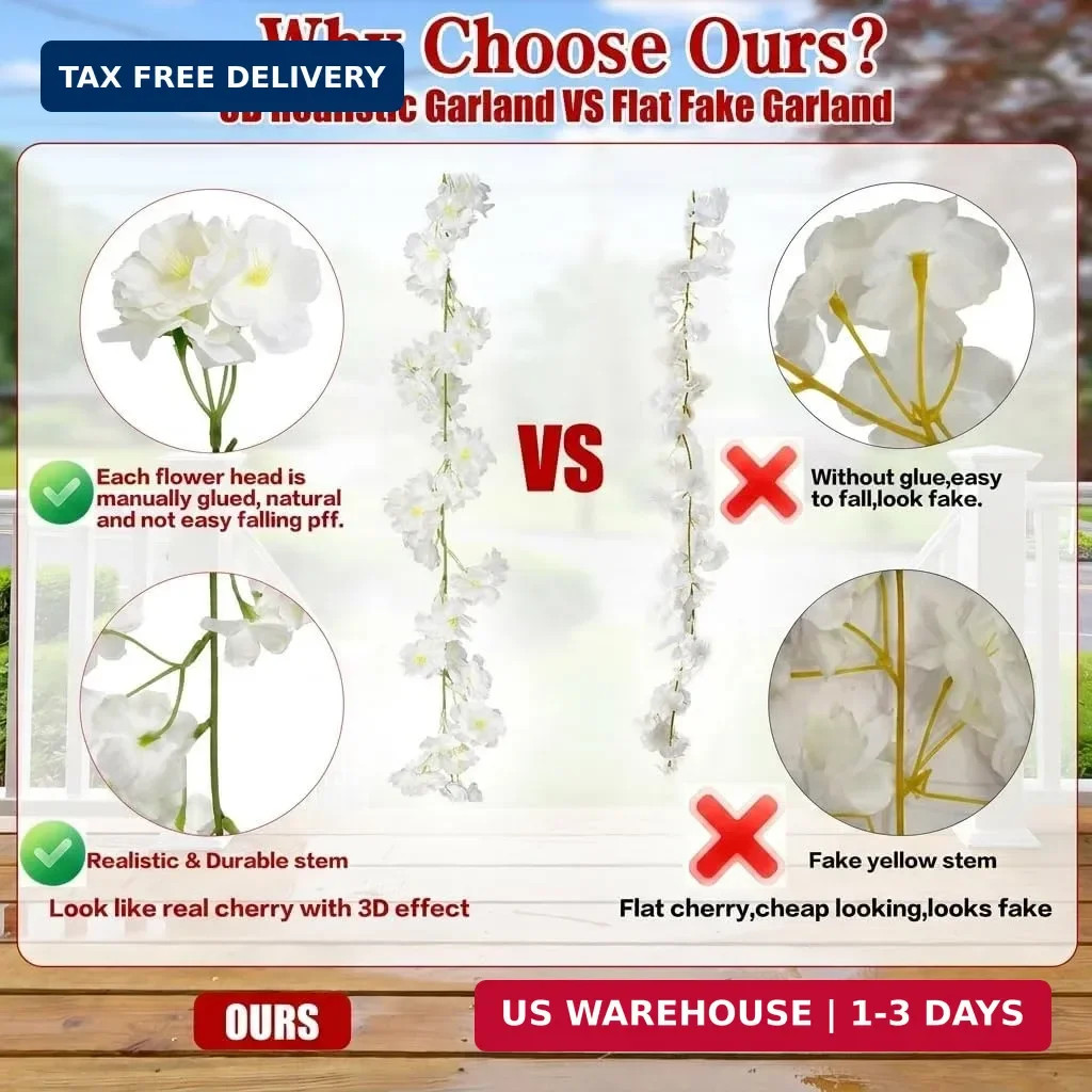 Sggvecsy Cherry Blossom Garland Artificial Cherry Flower Vines 2 Pack Hanging Si