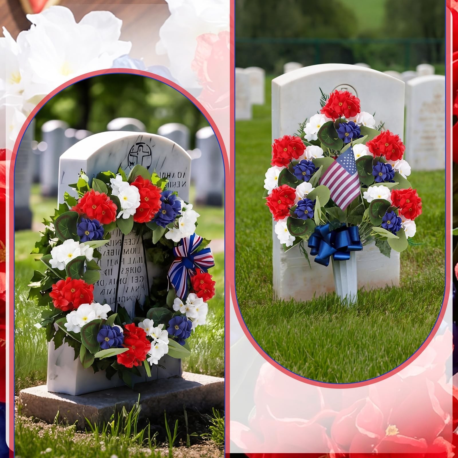 4 Pcs Red White and Blue Artificial Flowers Patriotic Silk Flower 4th of July…
