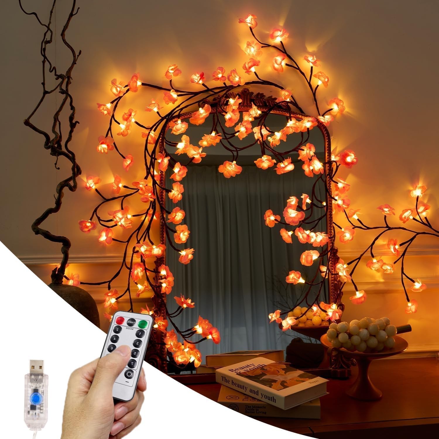 Vine Lights Pink 4FT 48 LED with Remote 8 Modes Timer Fairy Tree Light